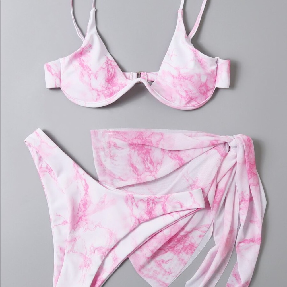 3 piece pink bikini with sarong